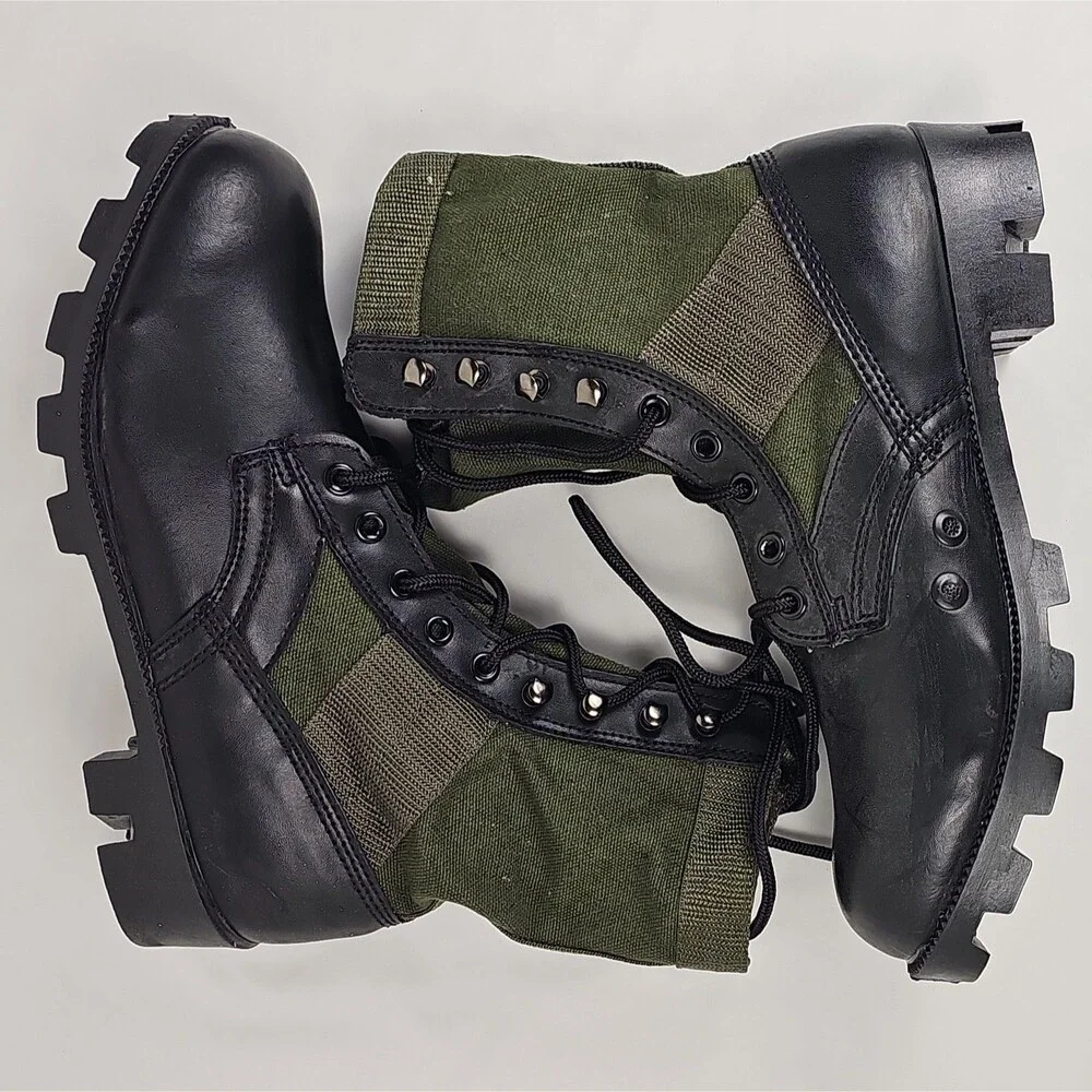 Men’s Size 9 Jungle Combat Style Boots Olive Green Black Military Reproduction